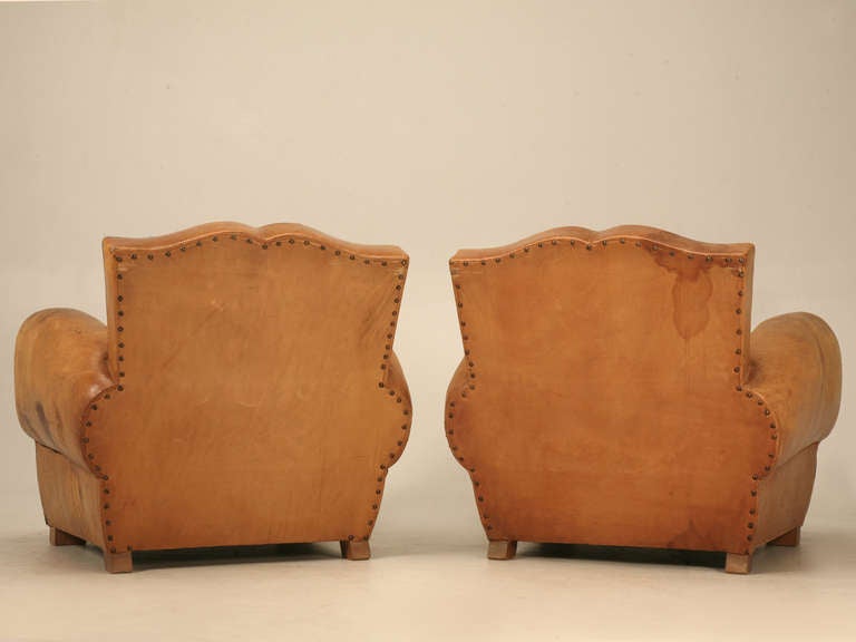 Pair Vintage French Original Leather Moustache Back Club Chairs 5