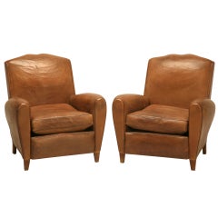Pair of French Leather Club Chairs, circa 1930s