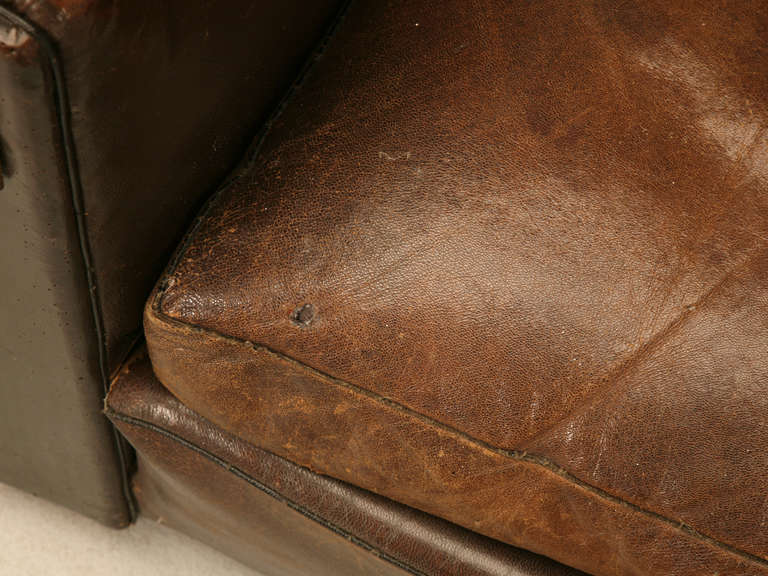 French Leather Club Chairs in Original Leather, circa 1930s 1