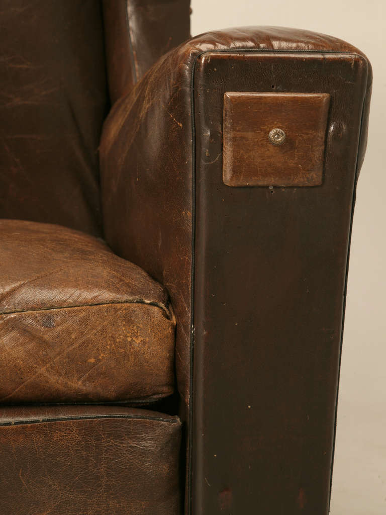 French Leather Club Chairs in Original Leather, circa 1930s 4