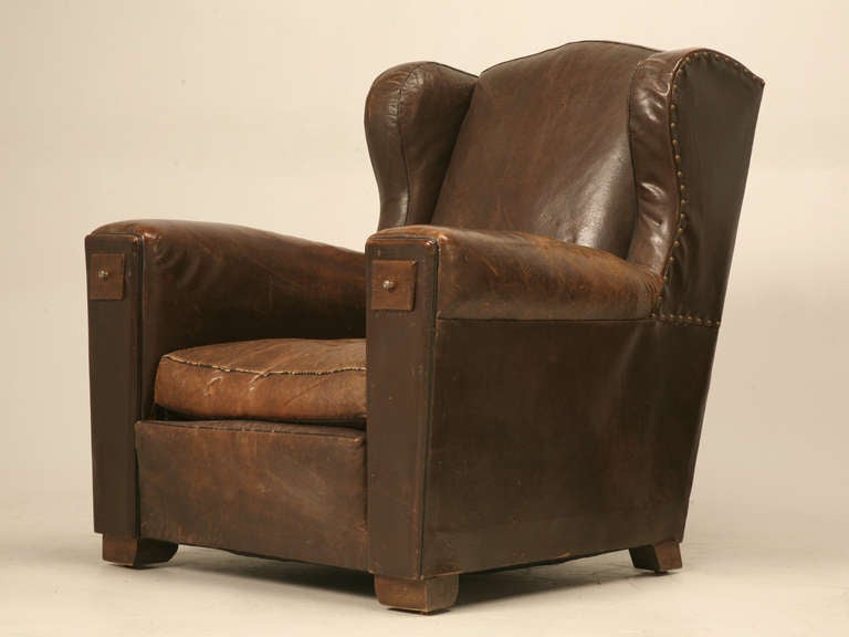 French Leather Club Chairs in Original Leather, circa 1930s 5