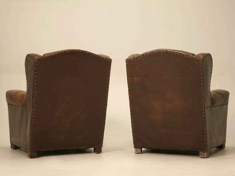 French Leather Club Chairs in Original Leather, circa 1930s 6