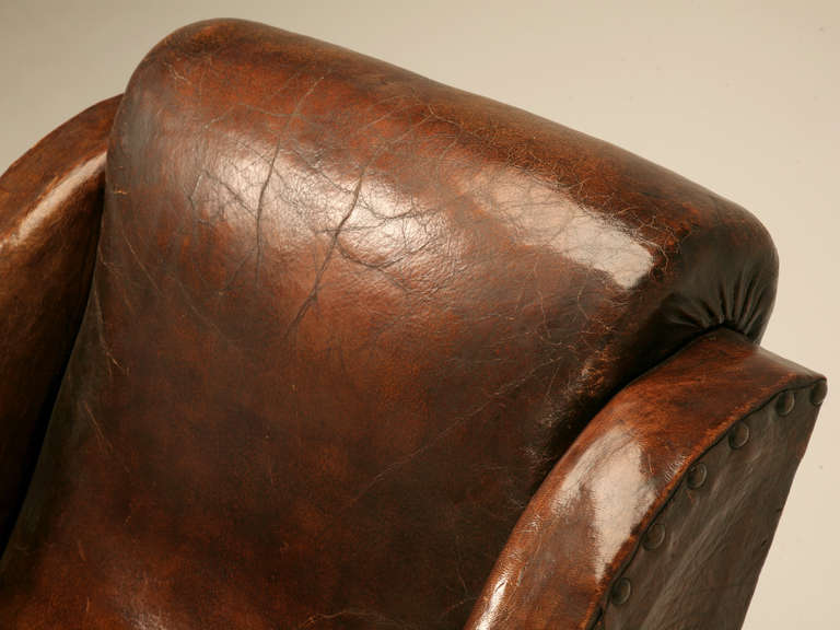 Art Deco French Leather Club Chair, circa 1920s