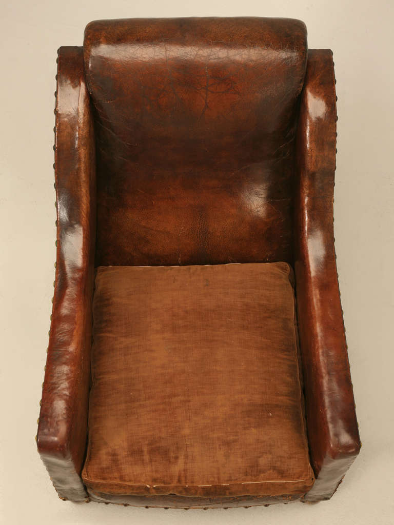French Leather Club Chair, circa 1920s In Good Condition In Chicago, IL