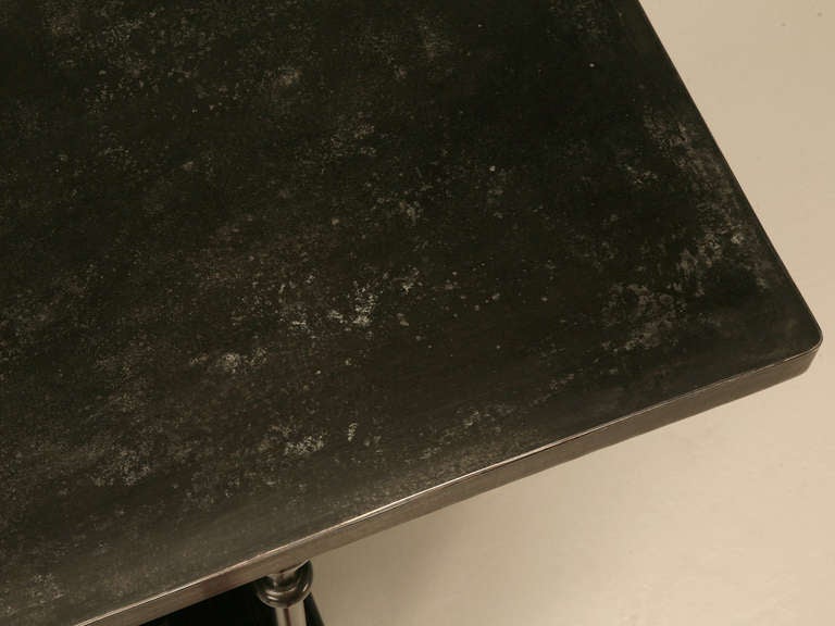 American French Industrial Inspired Zinc, Bronze Handmade Kitchen Island Built to Order For Sale