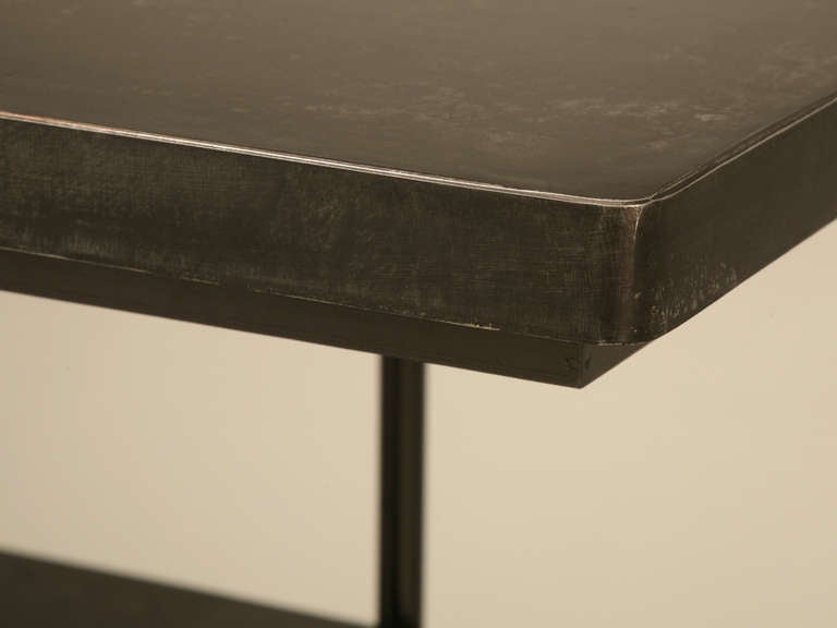 Hand-Crafted French Industrial Inspired Zinc, Bronze Handmade Kitchen Island Built to Order For Sale