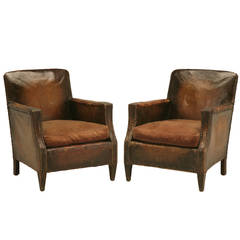 Pair of French Leather Club Chairs, circa 1930s