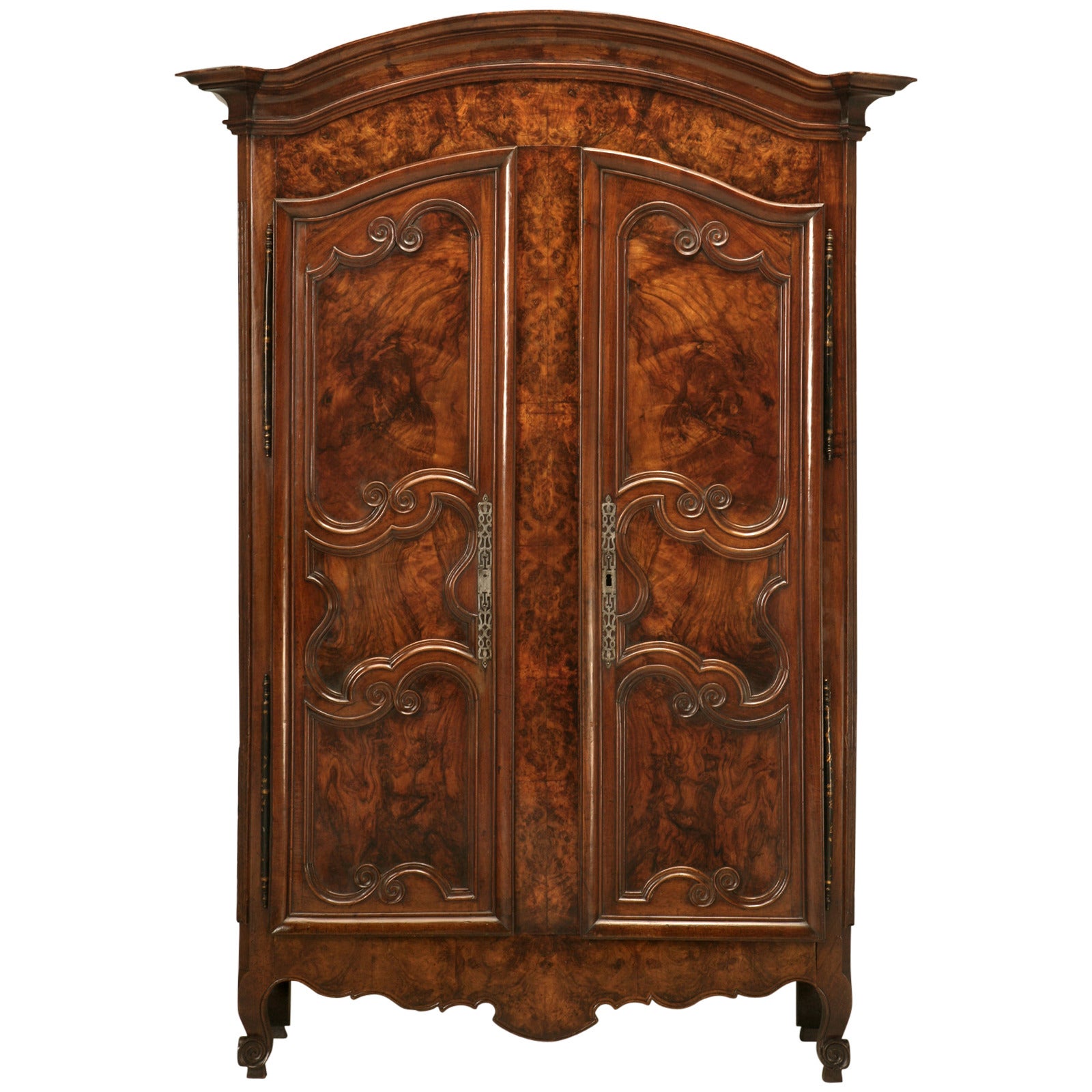 Armoire, French Burl Walnut in the Style of Louis XV Painted and Gilded Hinges