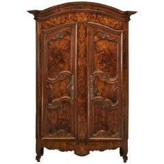 Antique Armoire, French Burl Walnut in the Style of Louis XV Painted and Gilded Hinges