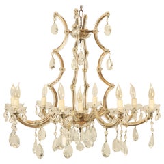 Retro Spanish Chandelier in a Baroque Style, Brass and Crystal circa 1930s