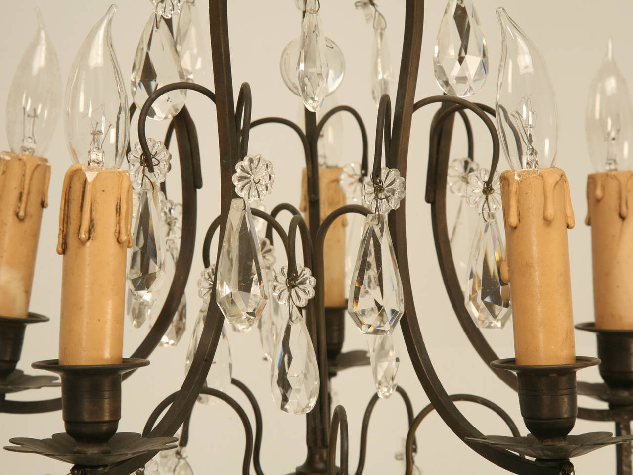 Hand-Crafted French Vintage Five-Light Bronze Chandelier For Sale