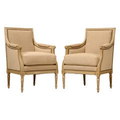 Pair of Fully Restored Antique French Louis XVI Bergeres w/Linen