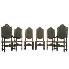 Dynamite Set of 6 Original Antique Spanish Tooled Leather Chairs