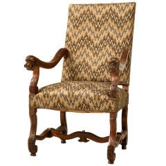 Stunning Antique French Walnut Os de Mouton Throne Chair w/Dog Armrests