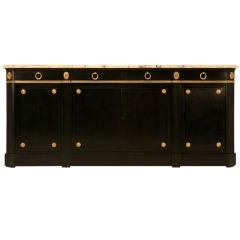 French Louis XVI Style Ebonized Mahogany Buffet with Original Marble Top