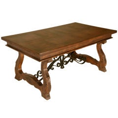 Outstanding Vintage Spanish Oak Draw-Leaf Dining Table