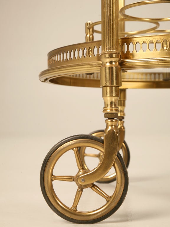 Wonderful Vintage French Brass & Glass Tea or Beverage Cart 4