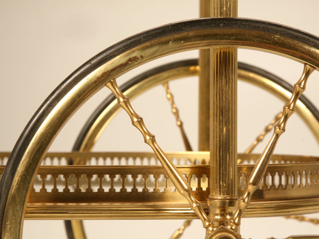 Wonderful Vintage French Brass & Glass Tea or Beverage Cart 6