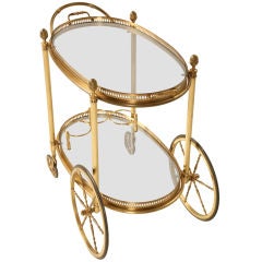 Wonderful Vintage French Brass & Glass Tea or Beverage Cart