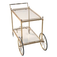 Stately Vintage French Brass & Glass Tea or Bar Cart