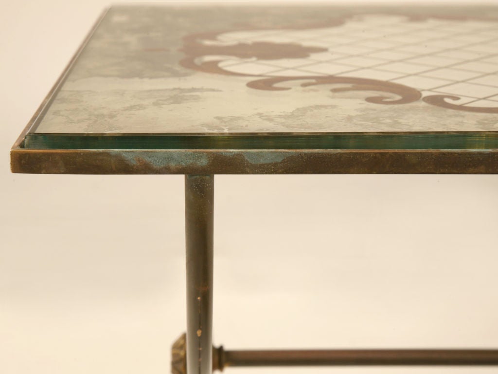 Steel French 1940s Églomisé Cocktail or Coffee Table with Fish Feet