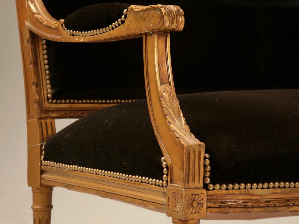 Spectacular Antique French Louis XVI Gilt Settee w/Mohair 3