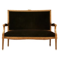 Spectacular Antique French Louis XVI Gilt Settee w/Mohair