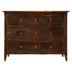 Original Early 1800's Antique Faux Grained Painted Pine 3 Drawer Commode