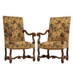 Original Pair of Antique French Carved Walnut Throne Chairs