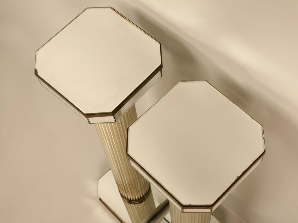 Important Pair of Vintage Art Deco Glass Rod & Mirror Pedestals