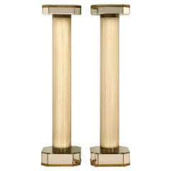Important Pair of Used Art Deco Glass Rod & Mirror Pedestals