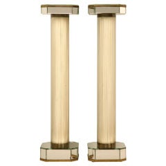 Important Pair of Vintage Art Deco Glass Rod & Mirror Pedestals