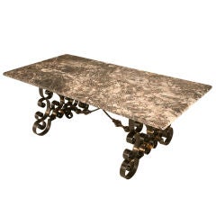 Absolutely Incredible Antique Italian Marble 
Iron Dining Table