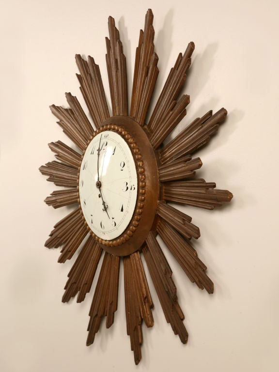 French Sunburst Clock with Porcelain Face For Sale at 1stdibs