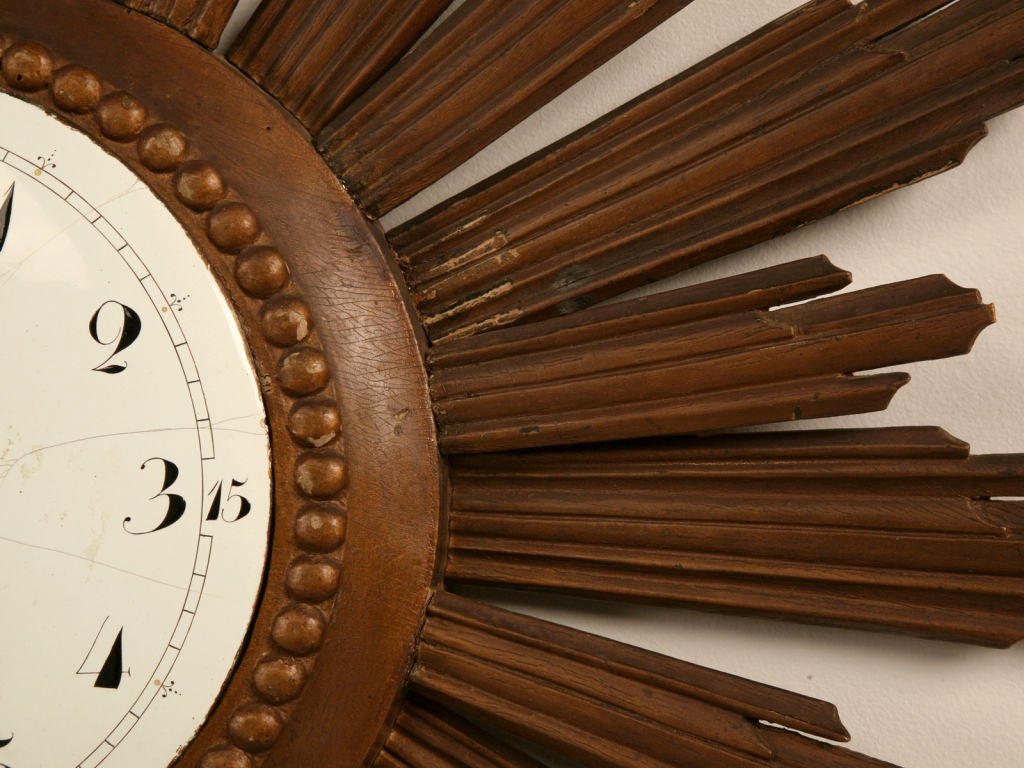 20th Century French Sunburst Clock with Porcelain Face