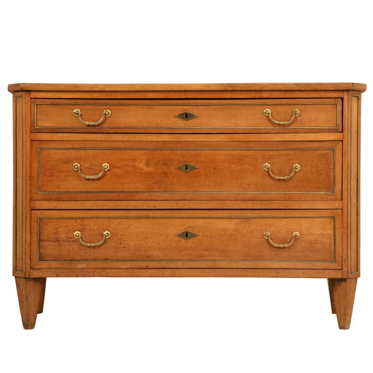 Antique French Directoire Cherry and Walnut 3-Drawer Commode