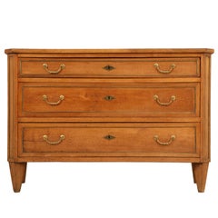 Antique French Directoire Cherry and Walnut 3-Drawer Commode