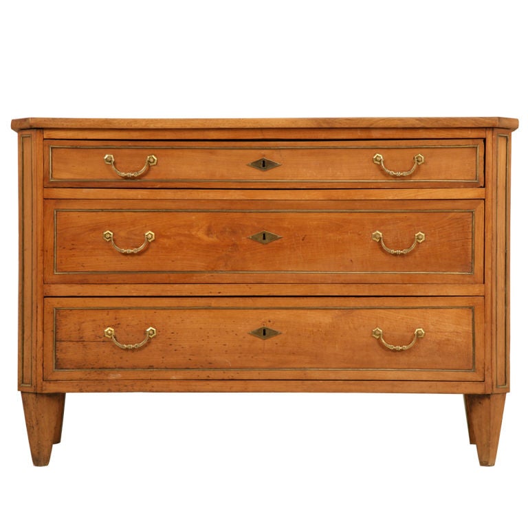 Antique French Directoire Cherry And Walnut 3 Drawer Commode For