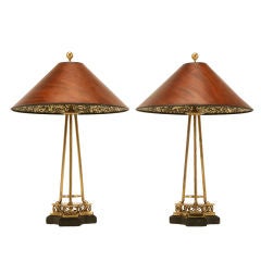 Pair of Vintage Maitland-Smith Neoclassical Lamps w/Wood Shades
