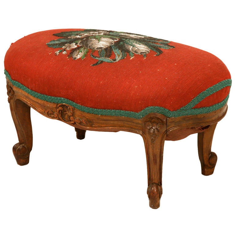 Outstanding Antique French HandBeaded Footstool at 1stDibs