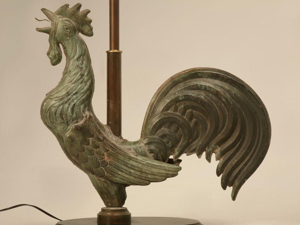 Breathtaking original antique French copper rooster repurposed into this amazing lamp. With loads of attitude and confidence, this cock stands proud and tall. Showcasing excellent detail, this fine rooster is absolutely stunning. Utilized in any