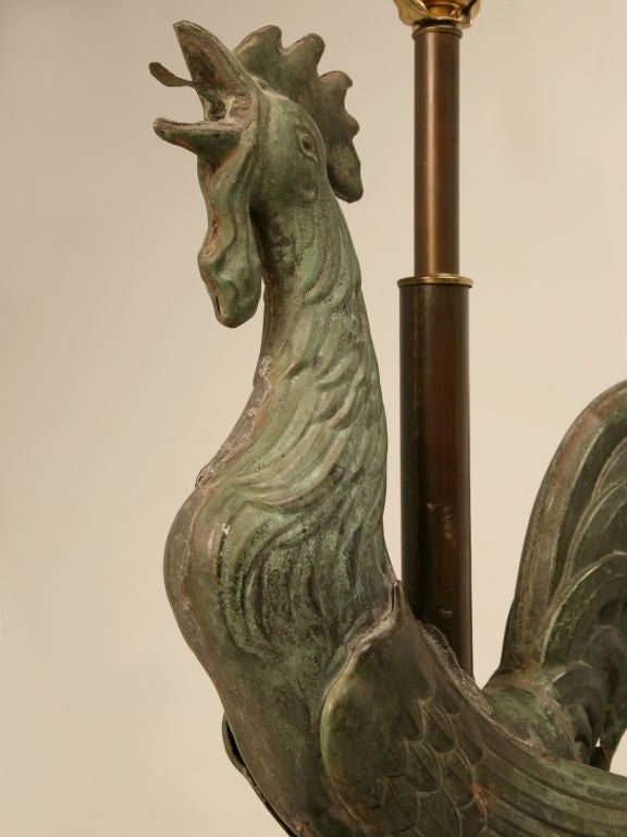 Exquisite Antique French Copper Rooster (Weathervane) Lamp In Good Condition In Chicago, IL