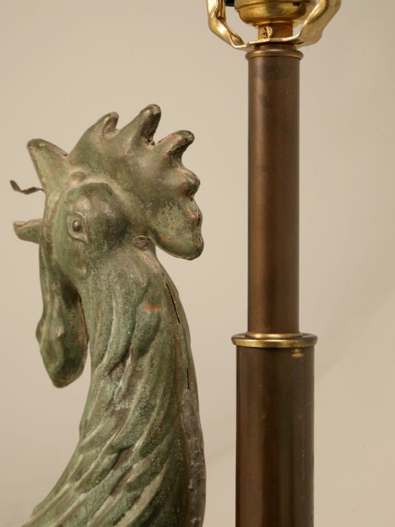 19th Century Exquisite Antique French Copper Rooster (Weathervane) Lamp