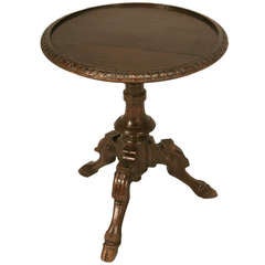 Petite Antique French Walnut Carved Pedestal Table w/3 Hoof Feet