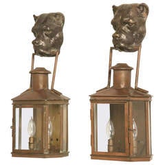 Pair of Vintage French Bronze & Copper Bulldog Lanterns--Newly Rewired