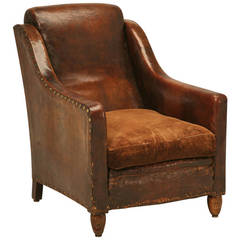 Antique French Leather Club Chair, circa 1920s