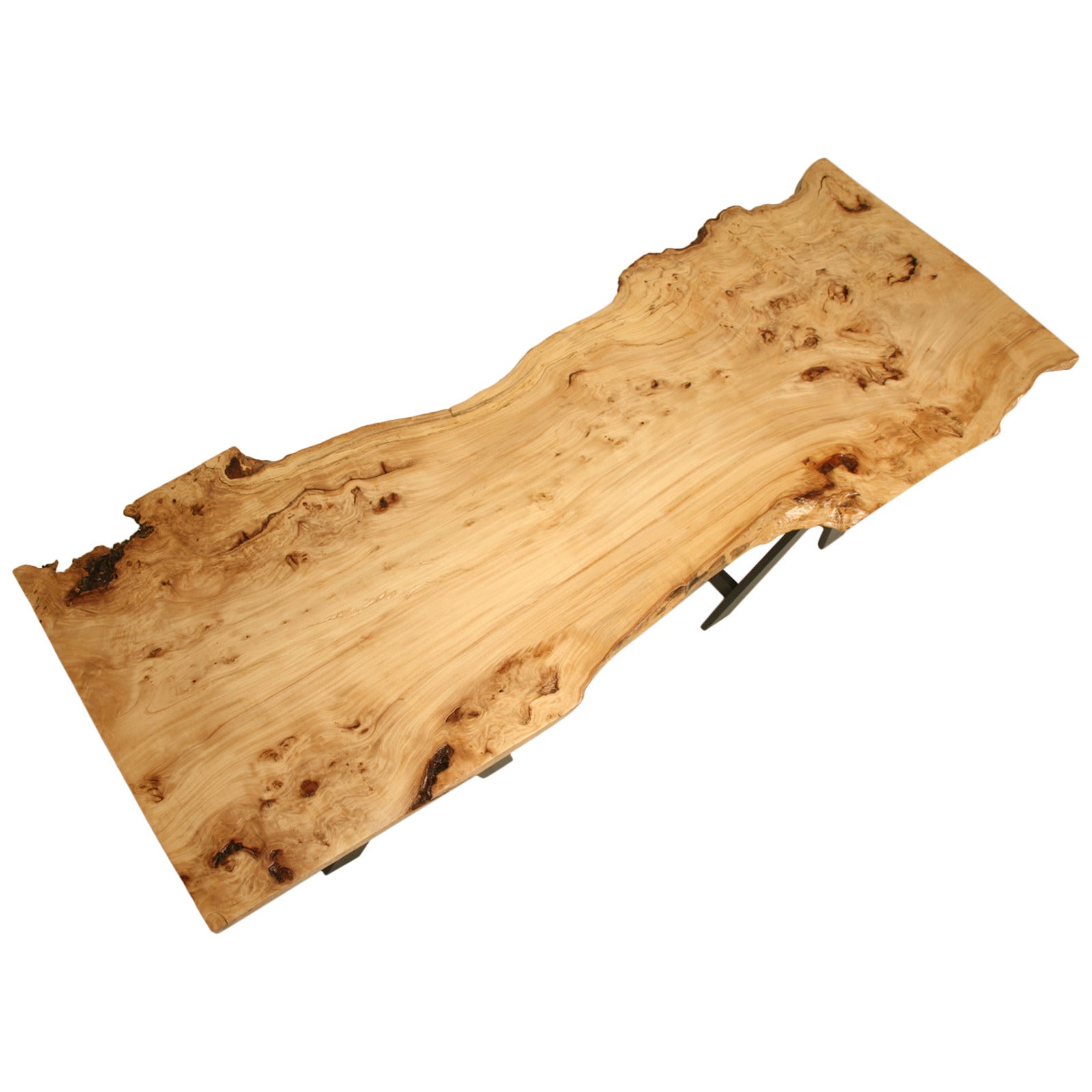 French Burl Elm Slab Dining Table, or Desk