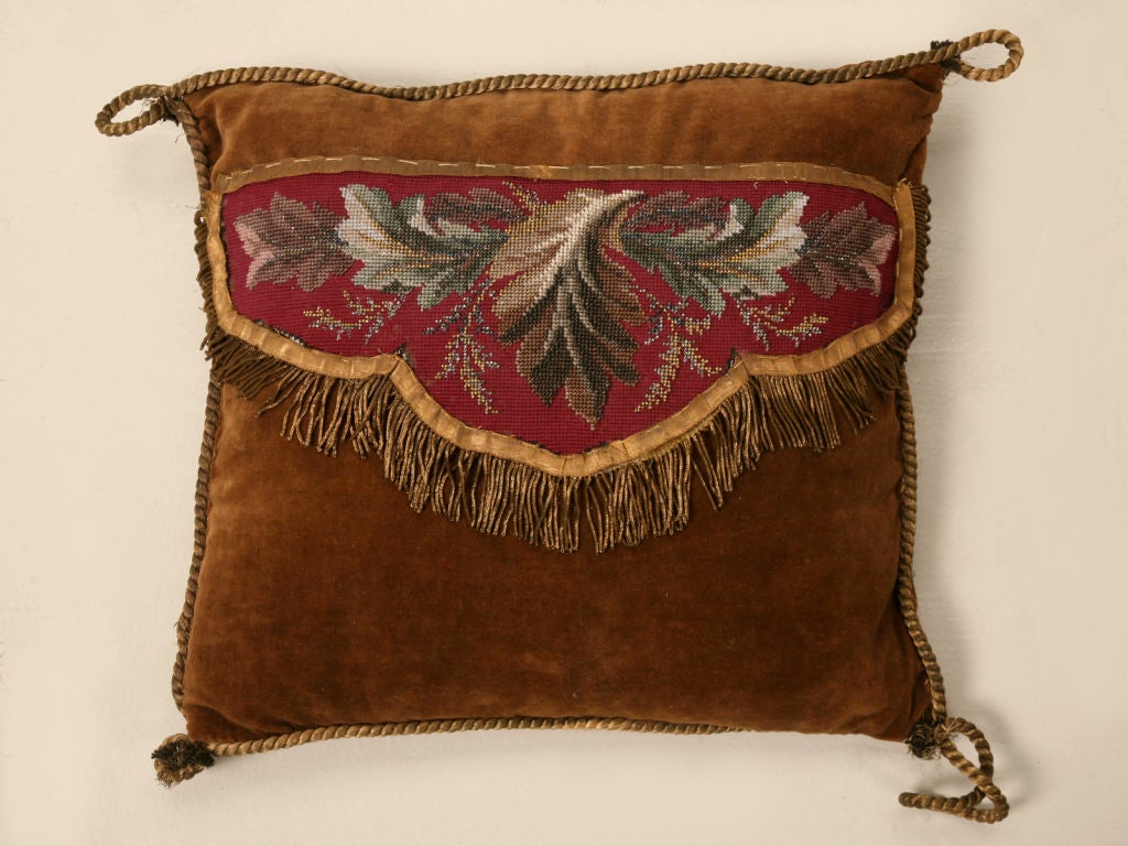 Folk Art Bead-Work such as this, was common amongst wealthy socialites as a favorite accepted pastime. This dynamite Pillow showcases this art and does so quite magnificently. The corded trim is expertly constructed utilizing real bronze bullion.