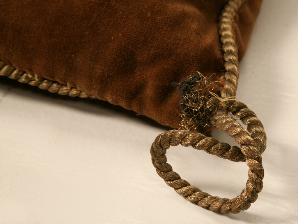 Antique English Folk-Art Beaded Pillow w/Real Bronze Bullion Cord Trim For Sale 1