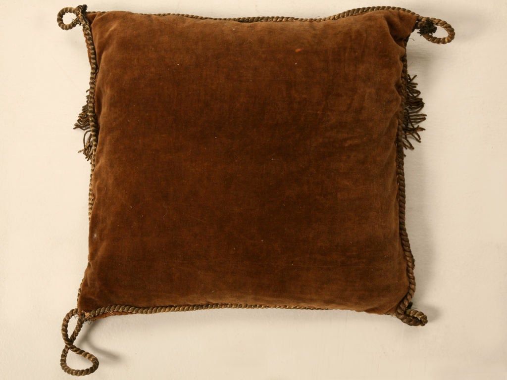 Antique English Folk-Art Beaded Pillow w/Real Bronze Bullion Cord Trim For Sale 4